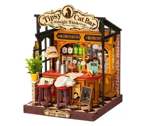 Robotime Miniaturowy Tipsy Cat Bar / Drewniana układanka 3D / 136 elementów / od 14 lat