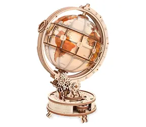Robotime Luminous Globe / mechaniczna układanka drewniana 3D / 180 elementów / USB / od 14 lat