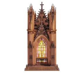 Robotime 3D drewniana układanka Cathedral Twin Towers / układanka 3D / oświetlenie LED / 111 elementów / 14+