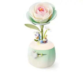 Robotime Camellia zielona / układanka mechaniczna 3D / nocna lampa zapachowa / 73 elementy / 14+