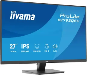 27" IIYAMA ProLite X2793QSU-B1 czarny / Monitor / IPS / 2560 x 1440 / 75 Hz / 1 ms / 1000:1 / 350 cd / HDMI / DP