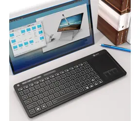 C-tech WLTK-03 czarny / Klawiatura bezprzewodowa z touchpadem / Bluetooth 5.0 + 2,4 GHz / USB-C / LED