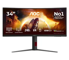 34" AOC CU34G4Z czarny / Monitor / Szybki VA / 3440x1440 / 21:9 / 240Hz / 0,3 ms / 2x HDMI 2.1 + DP / VESA / FreeSync