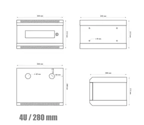 DATACOM 10" szafa jednoczęściowa 4U 280 czarna / Szafa ścienna / Drzwi szklane