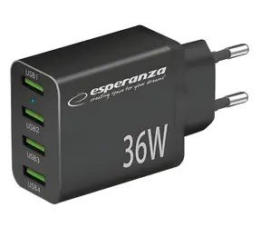 Esperanza EZC107K czarna / Ładowarka / 4× USB-A / 36 W / Szybkie ładowanie 3.0