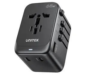 Unitek P1122ABK01 czarny / Ładowarka podróżna / 65 W / 3 x USB-C PD / 1 x USB-A / wtyczka uniwersalna