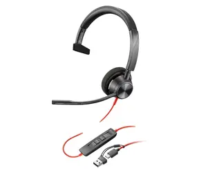 Poly Blackwire 3310 (Microsoft Teams) czarny / Zestaw słuchawkowy / Mikrofon / Jedna słuchawka douszna / USB-C / Kontroler