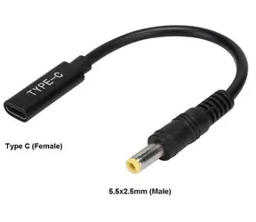 CoreParts USB-C do 5,5 x 2,5 mm czarny / Zasilacz do laptopów / Wyjście 2,5 A