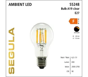 Żarówka LED SEGULA 6,5W(51W) przezroczysta / żarówka LED / E27 / 650 lm / 2000-2700K / ściemnialna