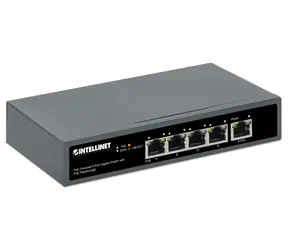 Przełącznik Intellinet 5- Port Gigabit High PoE / 4X PoE 802.3bt / 65 W / PD uplink / montaż ścienny