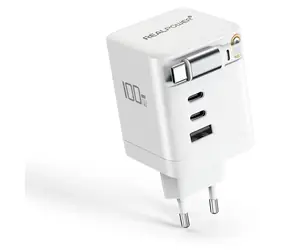 Ładowarka RealPower GaN 100W biała / Adapter ładujący / 100 W / 3x USB-C / 1x USB-A