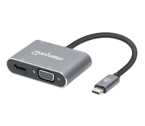 Manhattan USB-C 4w1 szary / Adapter / HDMI 4K + VGA / USB-A 3.2 / Zasilanie 87W