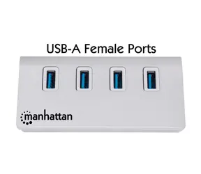 Manhattan biały / hub USB / 4 porty / USB 3.0 5 Gb/s / obudowa aluminiowa / zasilanie magistrali
