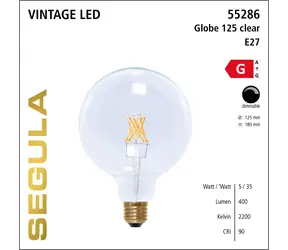 SEGULA LED Globe 125 5W(35W) przezroczysta / E27 / 400lm / 2200K / ściemnialna