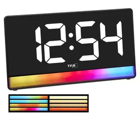 TFA 60.2051.01 / Budzik cyfrowy / kolorowe oświetlenie relaksacyjne / duże cyfry / ładowanie USB