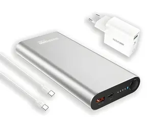 RealPower PB-20000PD Pro srebrny / Power bank 20000 mAh / USB-A + USB-C / 100W PD / Zestaw