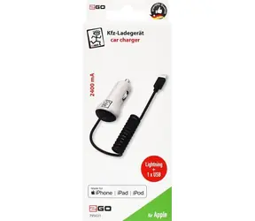 2GO biały / Ładowarka samochodowa / 12 W / Lightning + USB-A / Certyfikat MFI