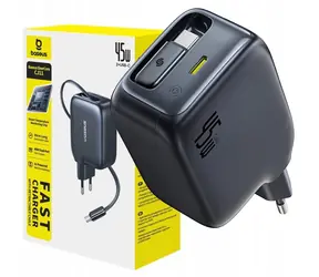 Baseus EnerCore CJ11 czarny / Ładowarka / 45 W / USB-C / Kabel USB-C zwijany