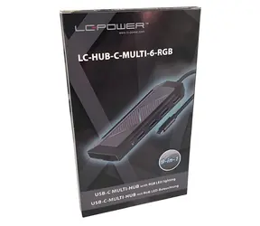 LC-Power LC-HUB-C-Multi-6-RGB czarny / koncentrator USB / USB-C 3.2 Gen 2 / 3× USB-A 3.2 / HDMI 4K/30Hz / RJ45 / PD 100W / RGB