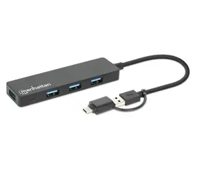 Manhattan Kombi-Hub czarny / Hub USB / 4X USB-A + USB-C / USB 3.2 Gen 1 / 5 Gbit/s / Zasilanie magistrali