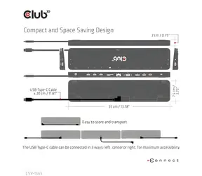 Club3D CSV-1565 czarny / stacja dokująca USB-C 14v1 / HDMI / DP / VGA / 3x USB-A / 2x USB-C / RJ-45 / SD / MicroSD
