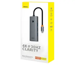 Baseus UltraJoy 5- Port hub USB-C / HDMI 4K@30Hz / 3× USB 3.0 / PD / szary
