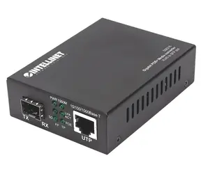 Konwerter multimediów Intellinet Gigabit PoE+ / Konwerter multimediów / 1x RJ-45 / 1x SFP / 1000 Mb/s / PoE+ / 120 km