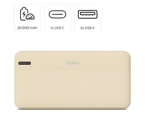 HAMA Pocket 20 sand / Power bank / 20000 mAh / 2x USB-A / 1x USB-C / 5 V / 2.1 A