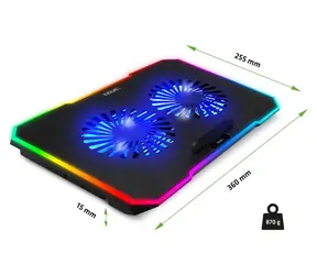 Evolveo CoolPro czarna / Podkładka chłodząca do laptopów do 17" / 2 wentylatory 125 mm / Podświetlenie RGB