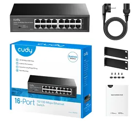 Cudy 16- Port czarny / Switch / 16× RJ-45 / 10/100 Mbps / Plug & Play / metal