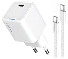 Colorway biały / Ładowarka sieciowa / 1x USB-C / GaN / 30 W / PD / PPS / Kabel USB-C 1 m