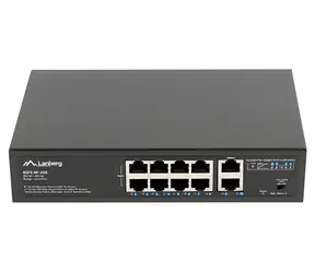 Lanberg RSFE-8P-2GE-120 / Przełącznik / 8x PoE+ / 2x Gigabit / 120 W / Niezarządzany / Szafa rack 10"/19"