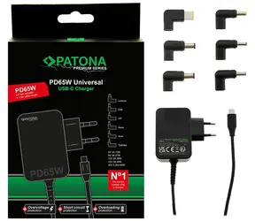 Patona / Zasilacz do laptopa / 18,5-20 V / 65 W / USB-C / Power Delivery / 6 złączy / UNI