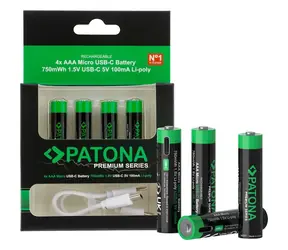 Patona AAA/LR03 / Akumulator / Li- POL / 500 mAh / 1,5 V / USB-C / 4 szt.