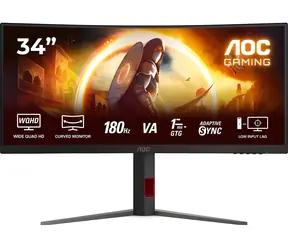 34" AOC CU34G4 czarny / Monitor / Szybki VA / 3440x1440 / 21:9 / 180Hz / 1ms / 300cd-m2 / HDMI + DP / VESA