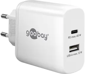 Goobay 65412 biały / Ładowarka sieciowa / GaN / USB-C PD / USB-A / 45 W