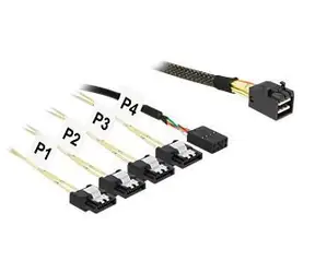 DeLock 85732 / Kabel SAS / Mini SAS HD SFF-8643 (M) > 4× SATA 7 pin + Sideband / 1 m / czarny