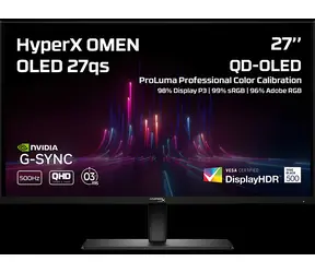 27" HP HyperX OMEN 27qs czarny / Monitor / OLED / 2560×1440 / 500Hz / 0,03 ms / 1×DP 2×HDMI / VESA