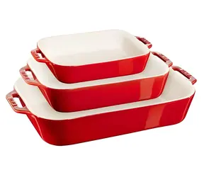 Staub Zestaw prostokątnych ceramicznych form do pieczenia czerwonych / 3 szt.