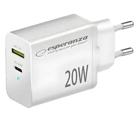 Esperanza EZC105W biały / Adapter ładujący / 20 W / Szybkie ładowanie 3.0 / USB-C + USB-A
