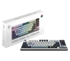 Klawiatura gamingowa MSI FORGE GK600 TKL Sky Blue / Bezprzewodowa / Mechaniczna / 2,4 GHz / BT / RGB / Układ brytyjski