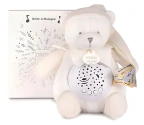 DOUDOU / Zestaw prezentowy / Muzyczna lampka nocna z projekcją Miś / Biały