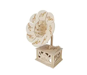 Woodcraft Drewniana układanka 3D Gramofon naturalne drewno / od 8 lat / Poziom trudności: łatwy