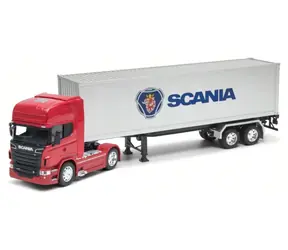 Ciągnik siodłowy Welly Scania V8 R730 z przyczepą czerwony / 1:32 / od 8 lat