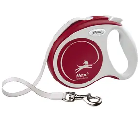 Smycz FLEXI Comfort PLUS S 5 m czerwona / Samozwijająca się / Do 15 kg / Uchwyt Soft Grip