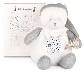DOUDOU / Zestaw prezentowy / Muzyczna lampka nocna z projekcją Miś / Szary