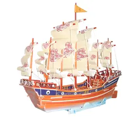 Woodcraft Drewniana układanka 3D Kolorowy żaglowiec PC131 / od 8 lat / Poziom trudności: średni