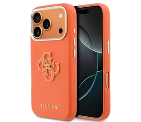 Guess Grained 4G Resin Metal Logo Orange do iPhone'a 17 Pro