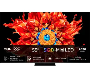 55" TCL 55MSQLED85L czarny / Telewizor / 4K UHD / SQD-Mini LED / 144 Hz / 4X HDMI 2.1 / DVB-T2/C/S2 / Google TV / 60 W B&O