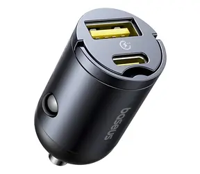 Baseus Tiny Star Mini USB-A/USB-C Cosmic Black / Ładowarka samochodowa / 30 W / PD+QC / do zapalniczki samochodowej